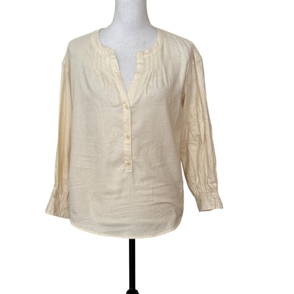 J.Crew Popover Placket Button Long Sleeve Blouse Cream Size XXS Flowy Minimalist